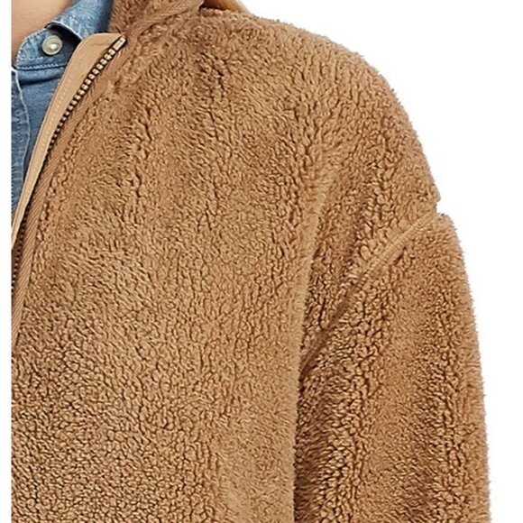 Chaps Faux Shearling Zip-Front Sweater X-large Posh Camel - Picture 4 of 4